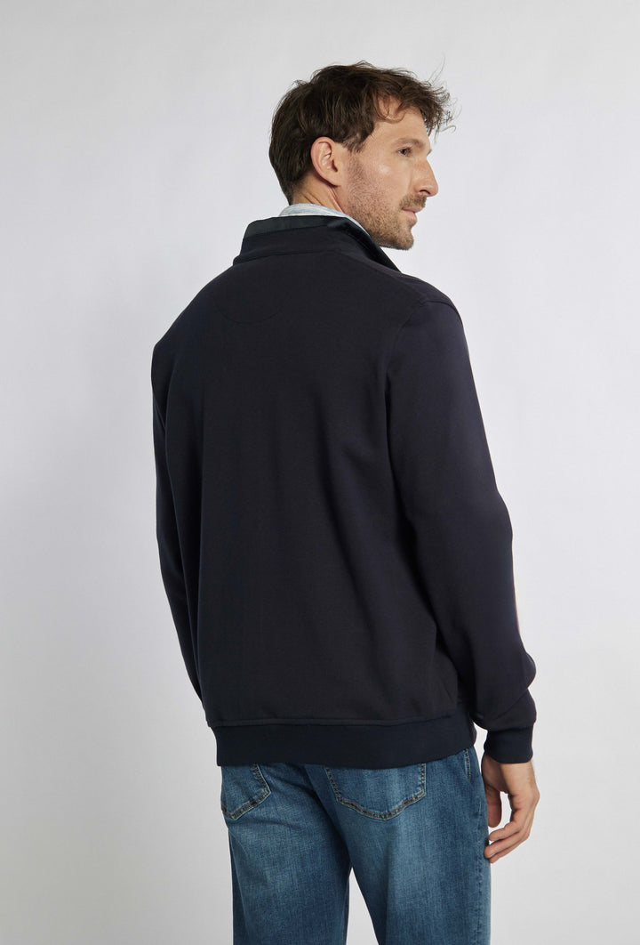 Heren katoenen sweatshirt met borstzakje, kleur marineblauw
