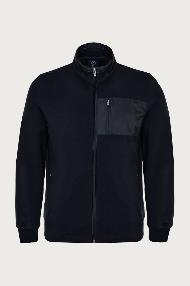 Heren katoenen sweatshirt met borstzakje, kleur marineblauw