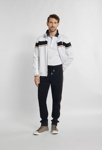 Navy blue long-leg sweatpants with drawstring cut
