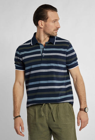 Campione poloshirt met horizontale strepen in gedempte donkere kleuren