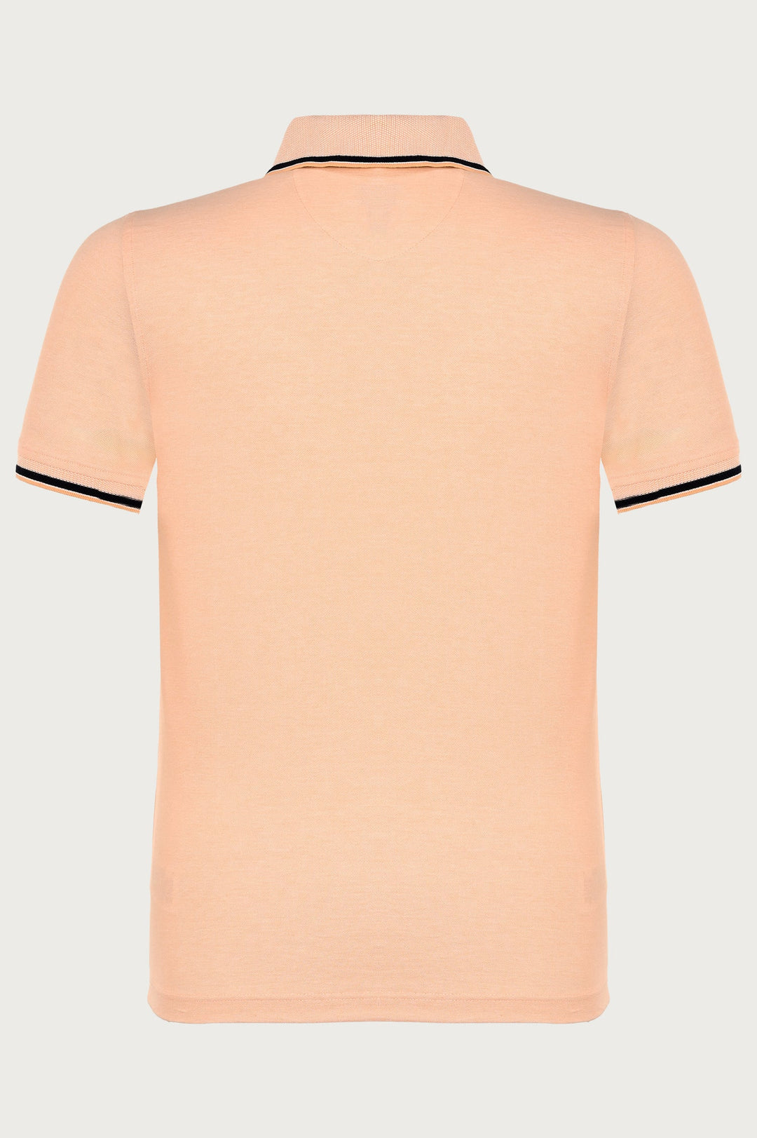 Orange T-shirt polo with black accents and fine stitching