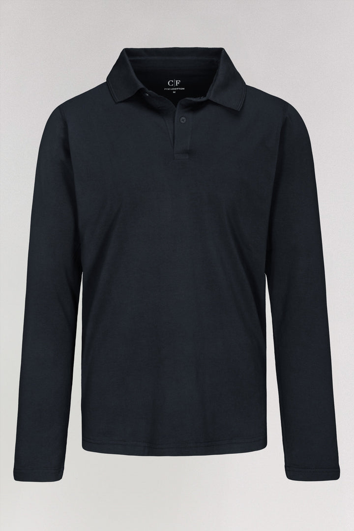 Long-Sleeve Polo Shirt in Navy