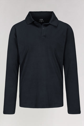 Long-sleeved polo shirt in navy blue color