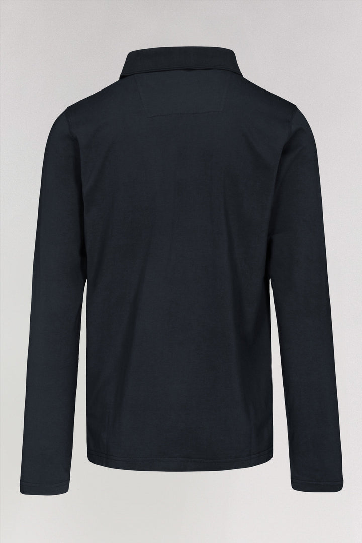 Long-Sleeve Polo Shirt in Navy