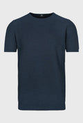 T-Shirt in Navy aus Baumwolle und Leinen