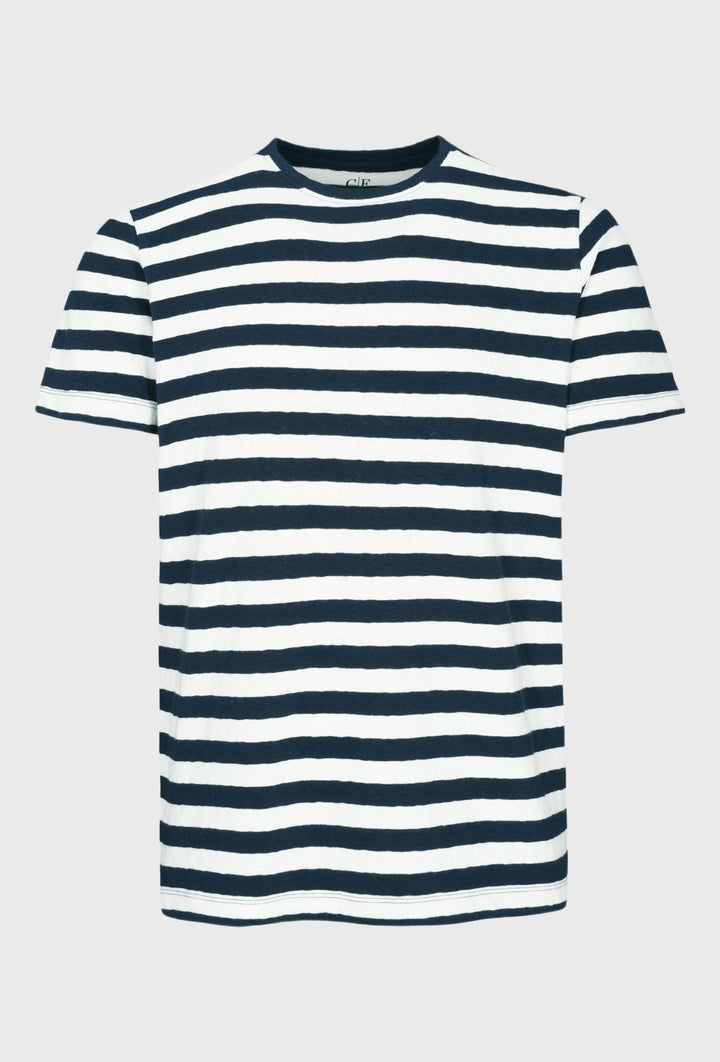 Classic men's striped t-shirt in navy blue color