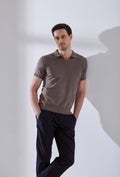 Linen Polo Shirt in Brown