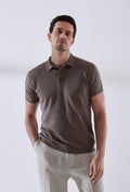 Linen Polo Shirt in Brown