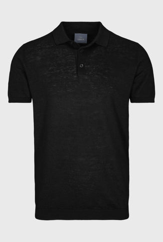 Linen polo blouse in black