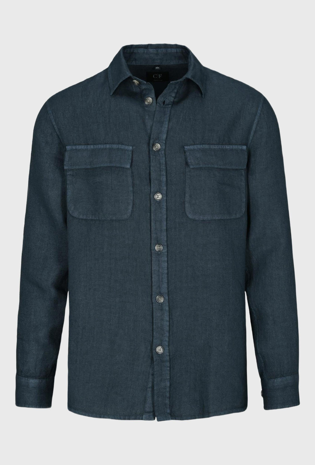 Linen classic shirt in solid navy blue color