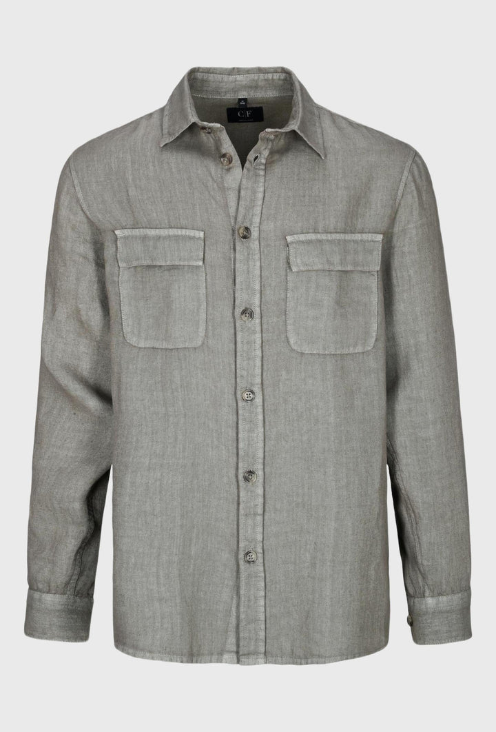Classic linen shirt in solid brown color