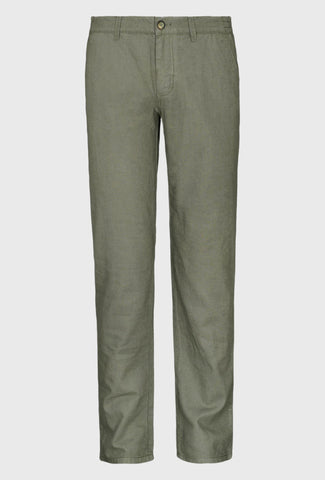 Linen and cotton chino style pants in green color