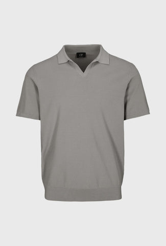 Light Grey Knitted Polo Shirt with Open Collar