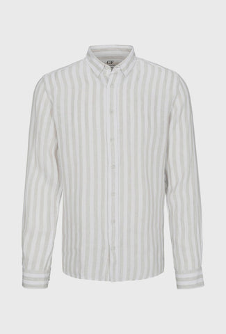 Commander Linen Shirt in Beige Vertical Stripes