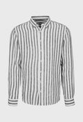Classic Linen Shirt in Wide Graphite Stripes