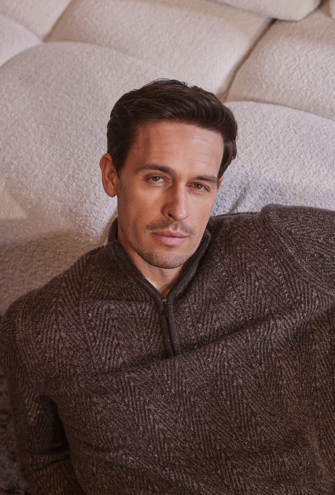 Brown Half-Zip Jumper with Diagonal Knit