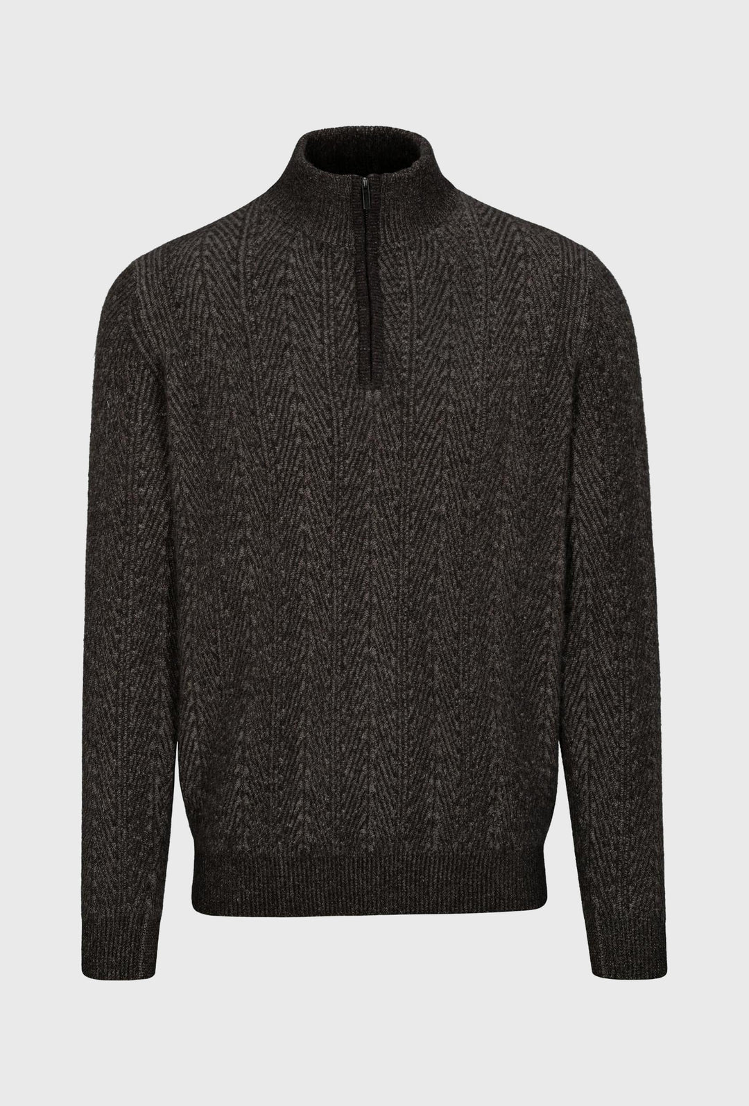 Brown Half-Zip Jumper with Diagonal Knit
