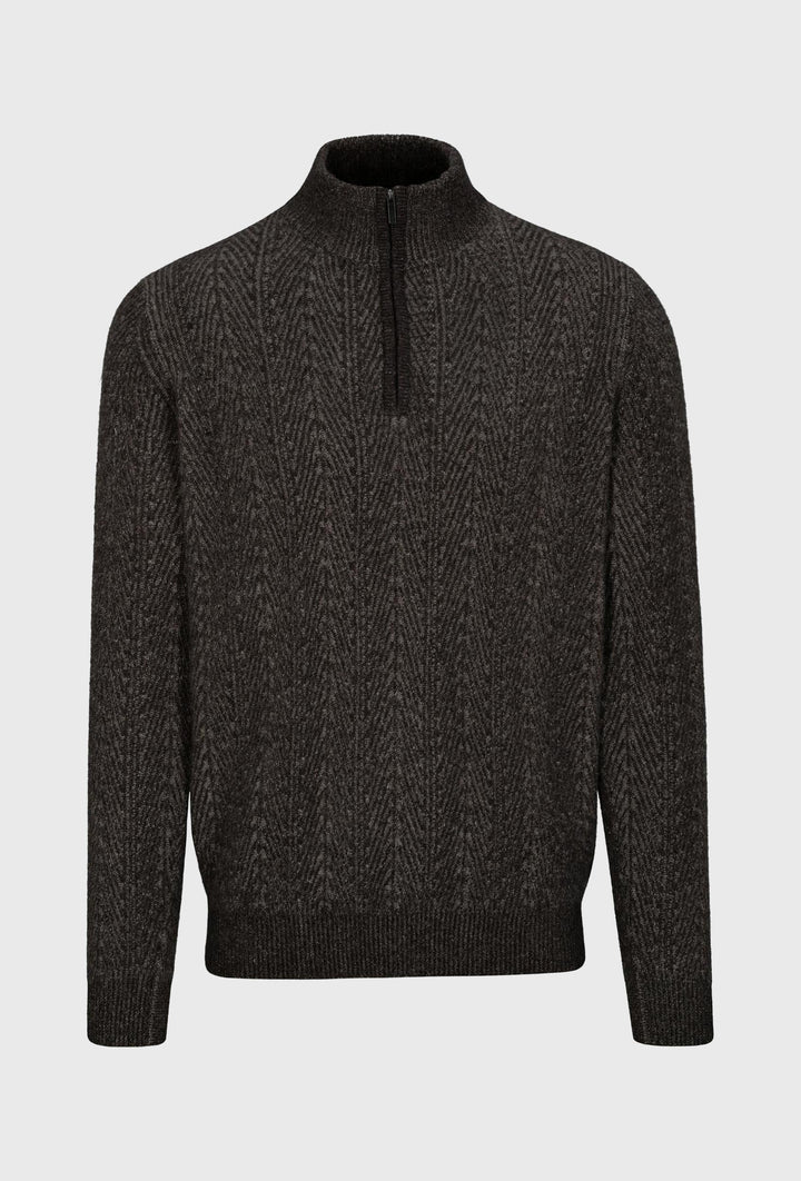 Brown Half-Zip Jumper with Diagonal Knit