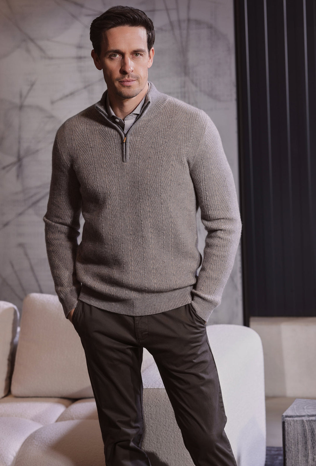 Grey Marl Jumper with a Short Zip