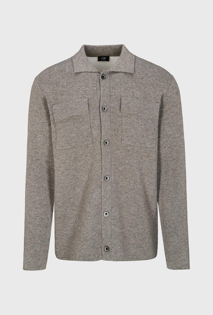 Commander Cardigan in Taupe mit Kragen und Brusttaschen