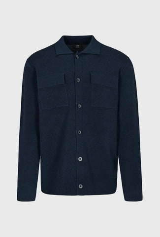Commander Navy Shirt-Style Cardigan with Patch Pockets