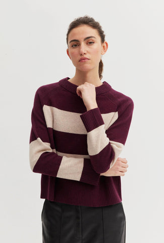 Striped Jumper in Burgundy and Ecru