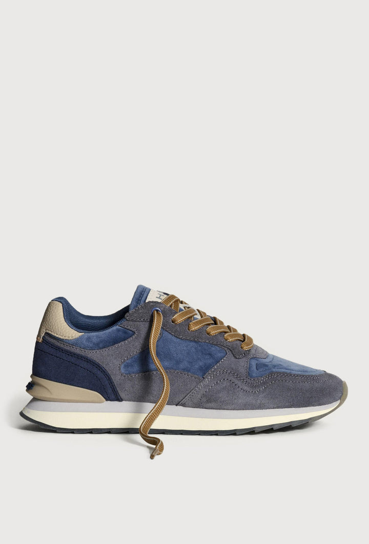 Blau-graue Sneaker mit beigen Einsätzen