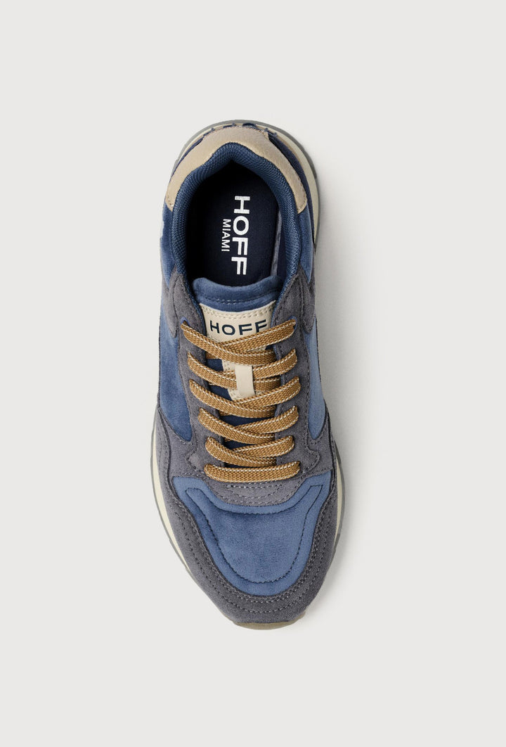 Blau-graue Sneaker mit beigen Einsätzen