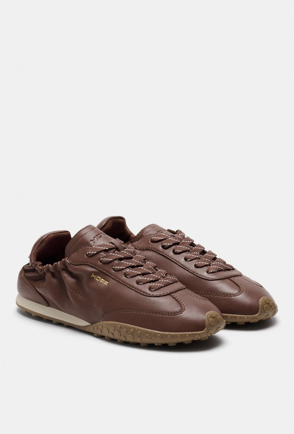 Brown Leather Trainers with a Contrasting Sole