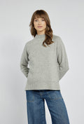 Light Grey Jumper with a Mock Neck and Raglan Sleeves