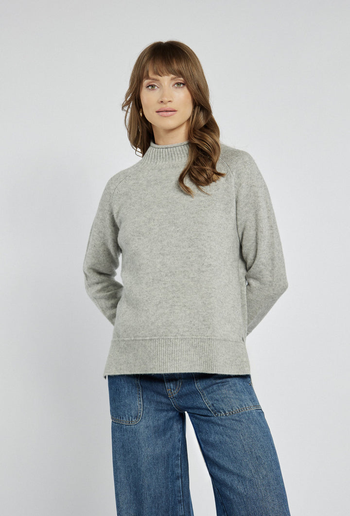 Light Grey Jumper with a Mock Neck and Raglan Sleeves