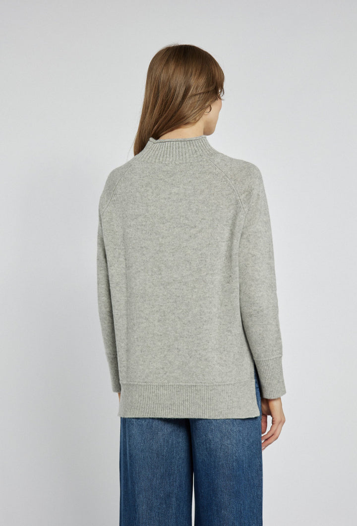 Light Grey Jumper with a Mock Neck and Raglan Sleeves