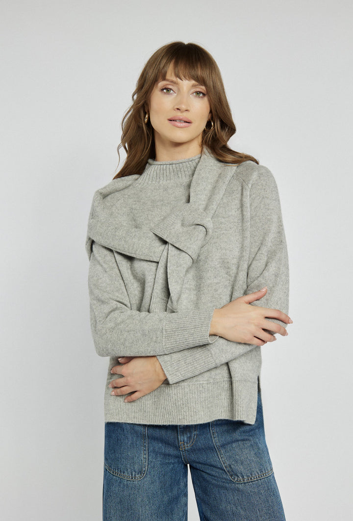 Light Grey Jumper with a Mock Neck and Raglan Sleeves