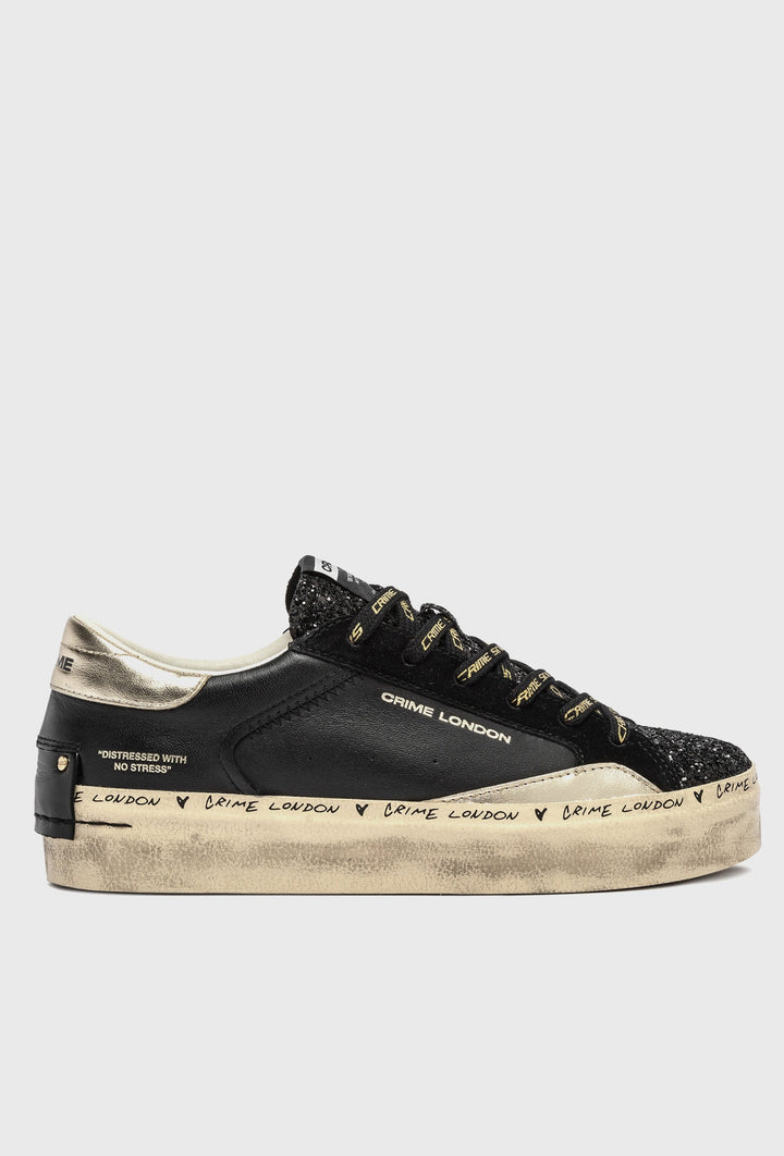 Crime London Leather Sneakers with Glitter and Gold