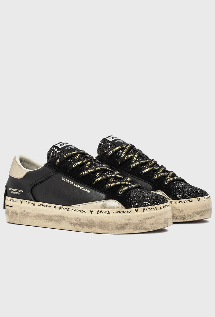 Crime London Leather Sneakers with Glitter and Gold