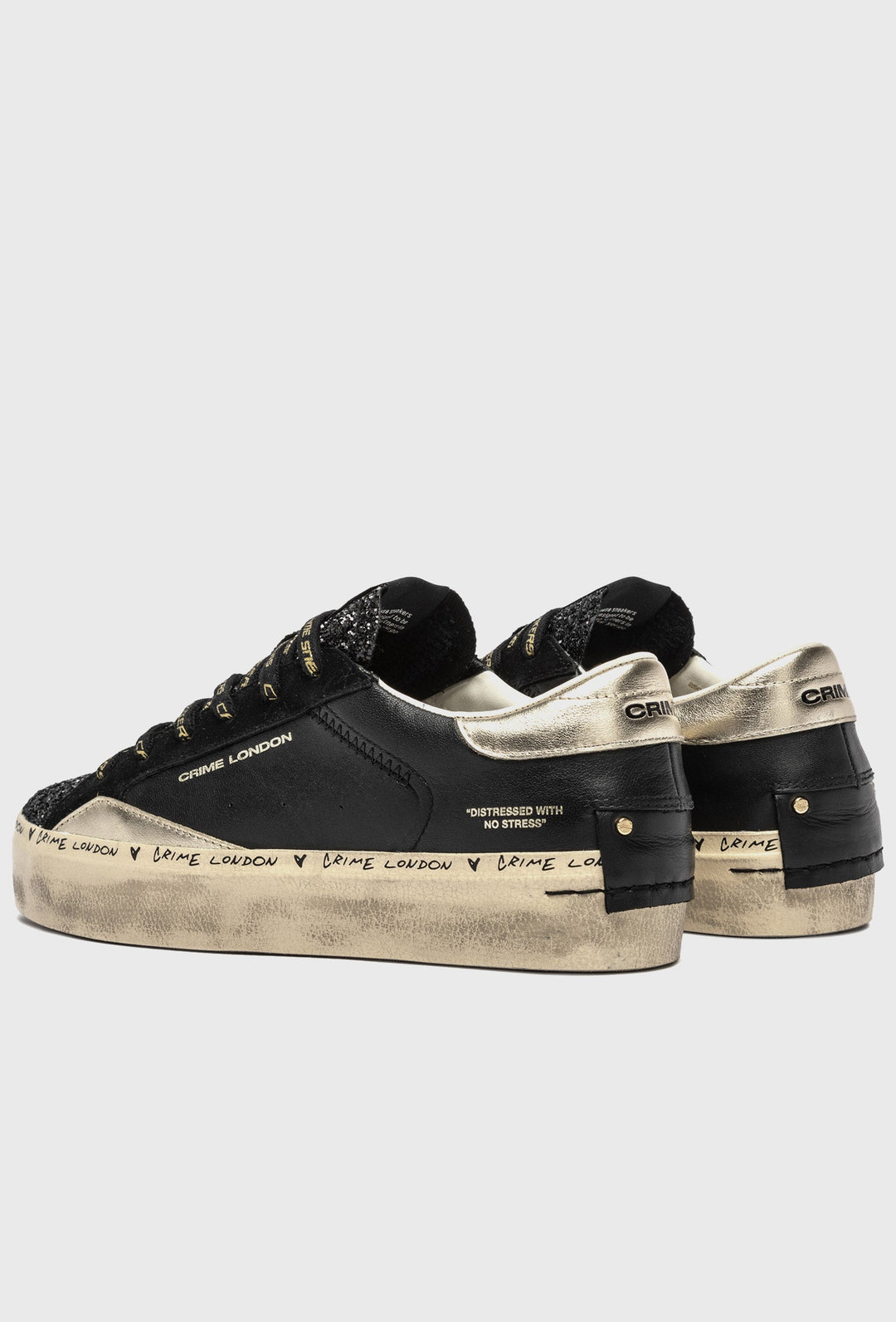 Crime London Leather Sneakers with Glitter and Gold