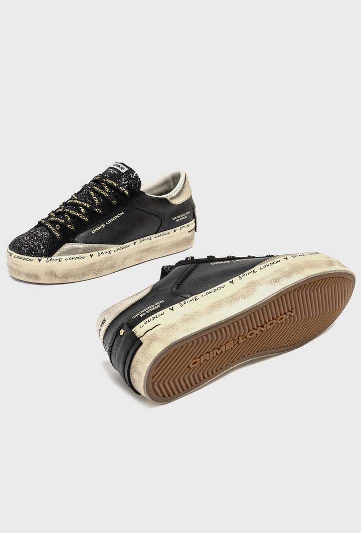 Crime London Leather Sneakers with Glitter and Gold