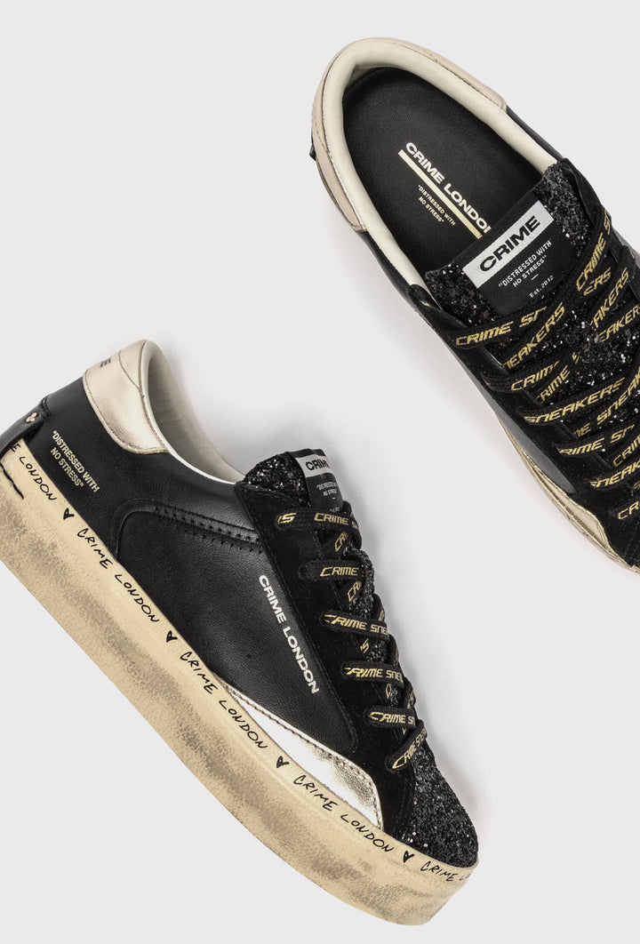 Crime London Leather Sneakers with Glitter and Gold