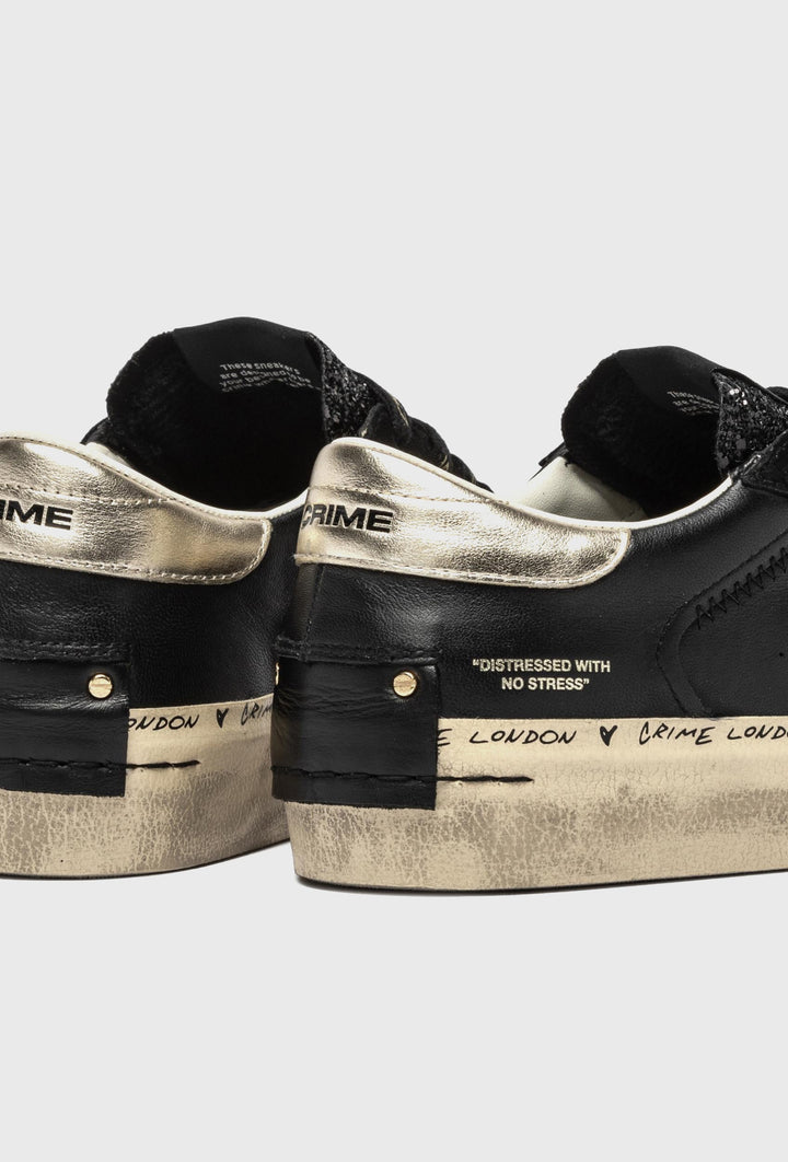 Crime London Leather Sneakers with Glitter and Gold