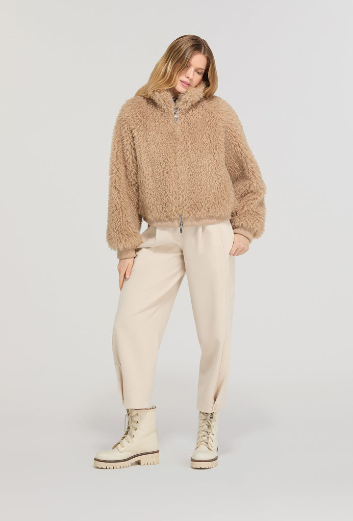 Beige Poncho Jacket in Fur-effect Fabric