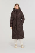 Long Belted Down Jacket in Chocolate