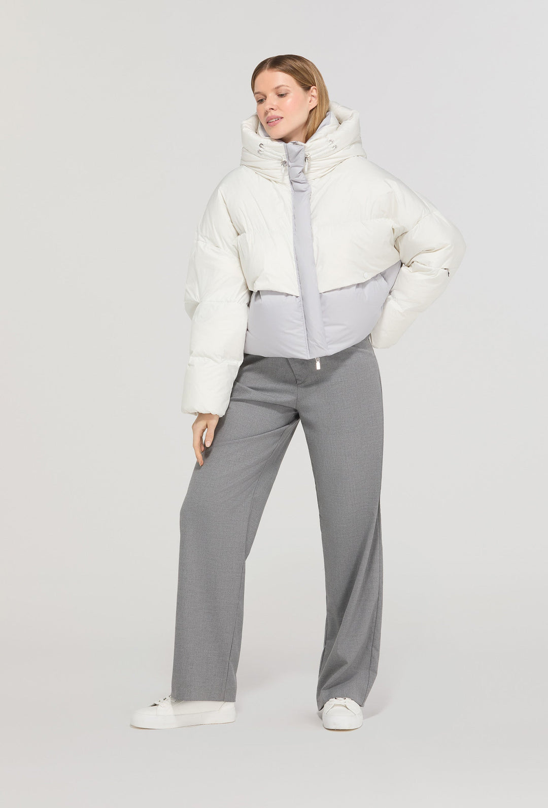 Two-tone Short Hooded Down Jacket