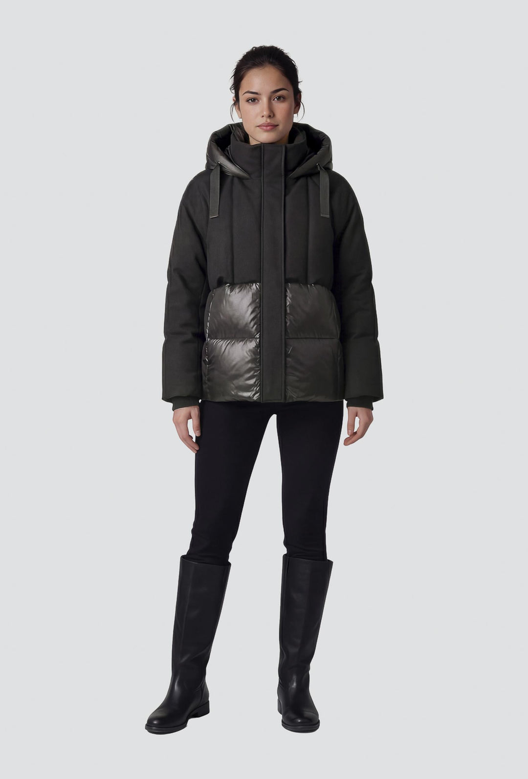 Black Hybrid Jacket with a Quilted Lower Section