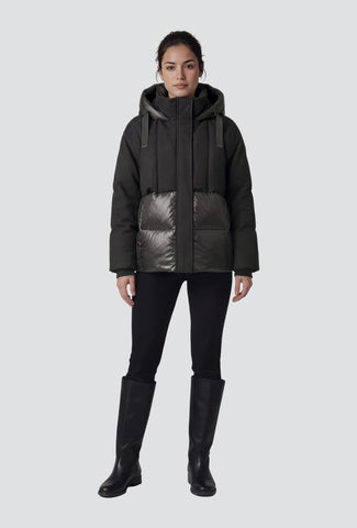 Black Hybrid Jacket with a Quilted Lower Section