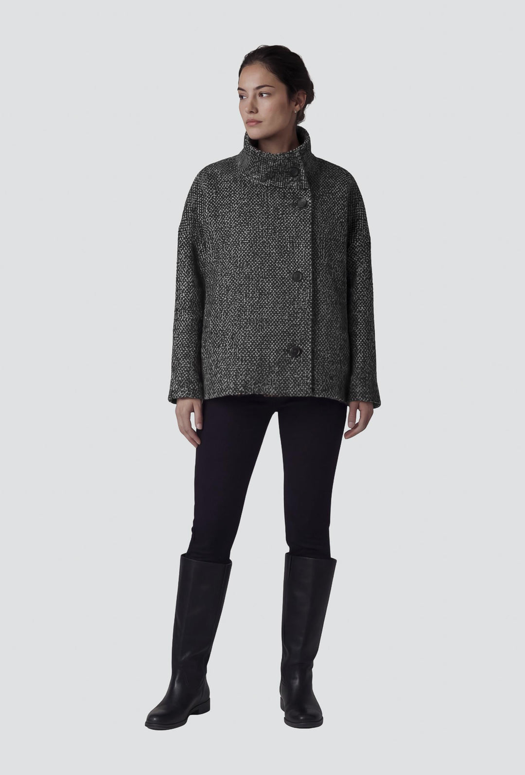 Short Patterned Jacket with a High Collar