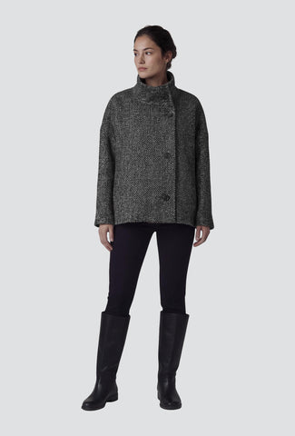 Short Patterned Jacket with a High Collar