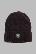 Blauer Burgundy Knitted Beanie with Logo Patch