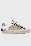Weiße Crime London Sneaker mit Panther-Print und Glitzer