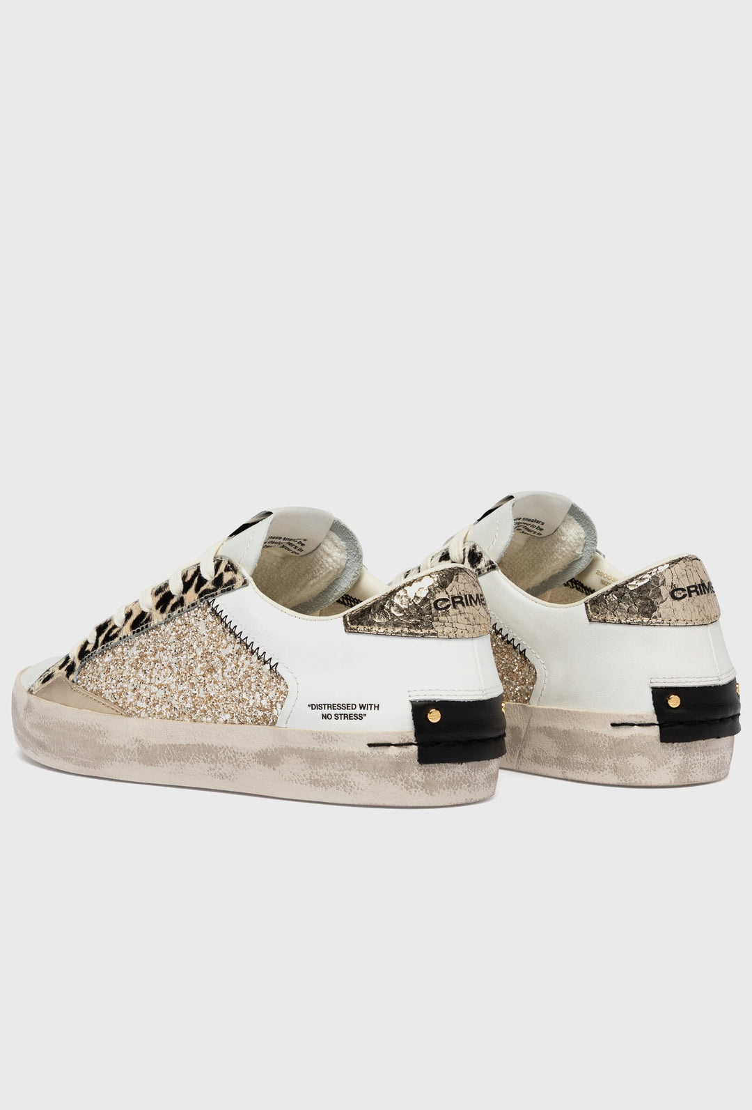 Weiße Crime London Sneaker mit Panther-Print und Glitzer