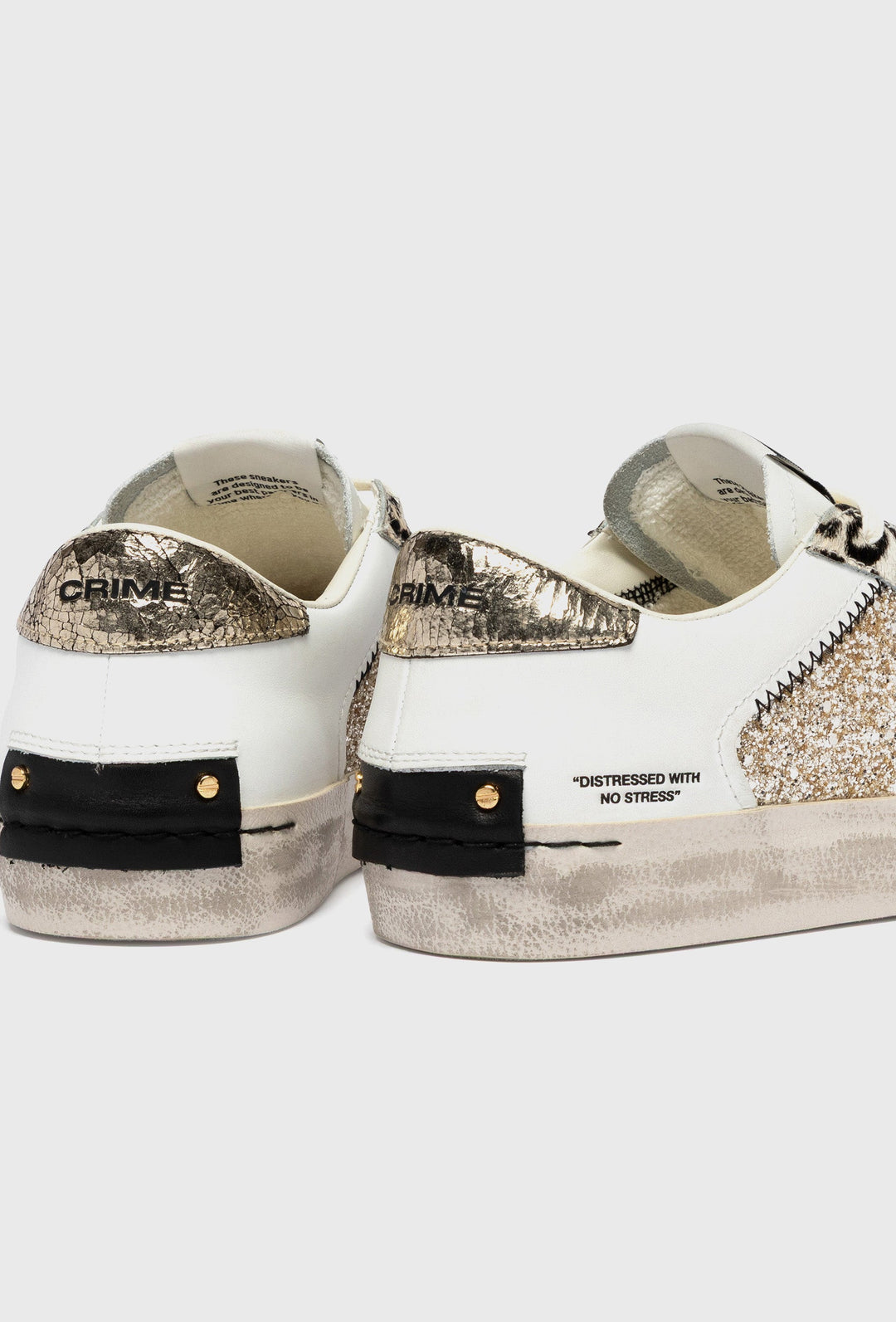 Weiße Crime London Sneaker mit Panther-Print und Glitzer